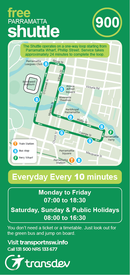 Free shuttle bus routes in Parramatta