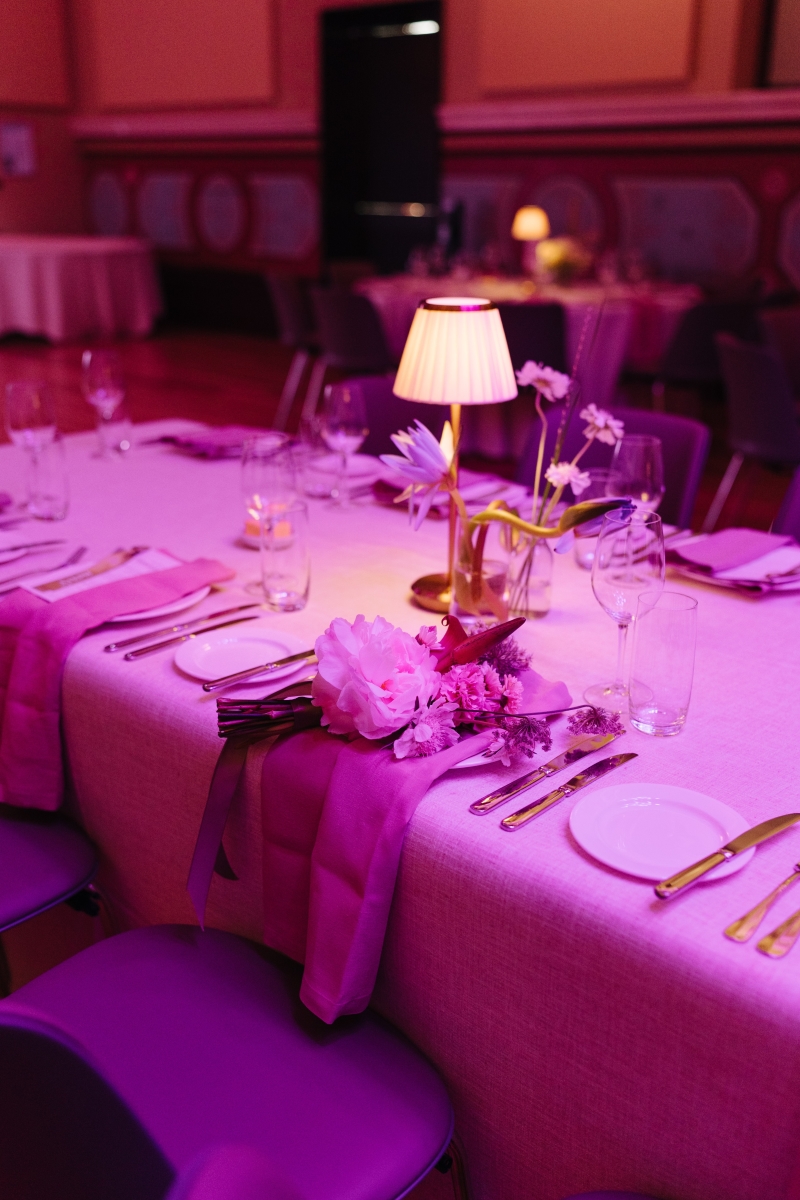 Flower bouquet at table place setting