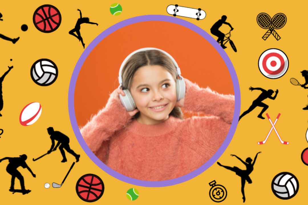 young girl with headphones on