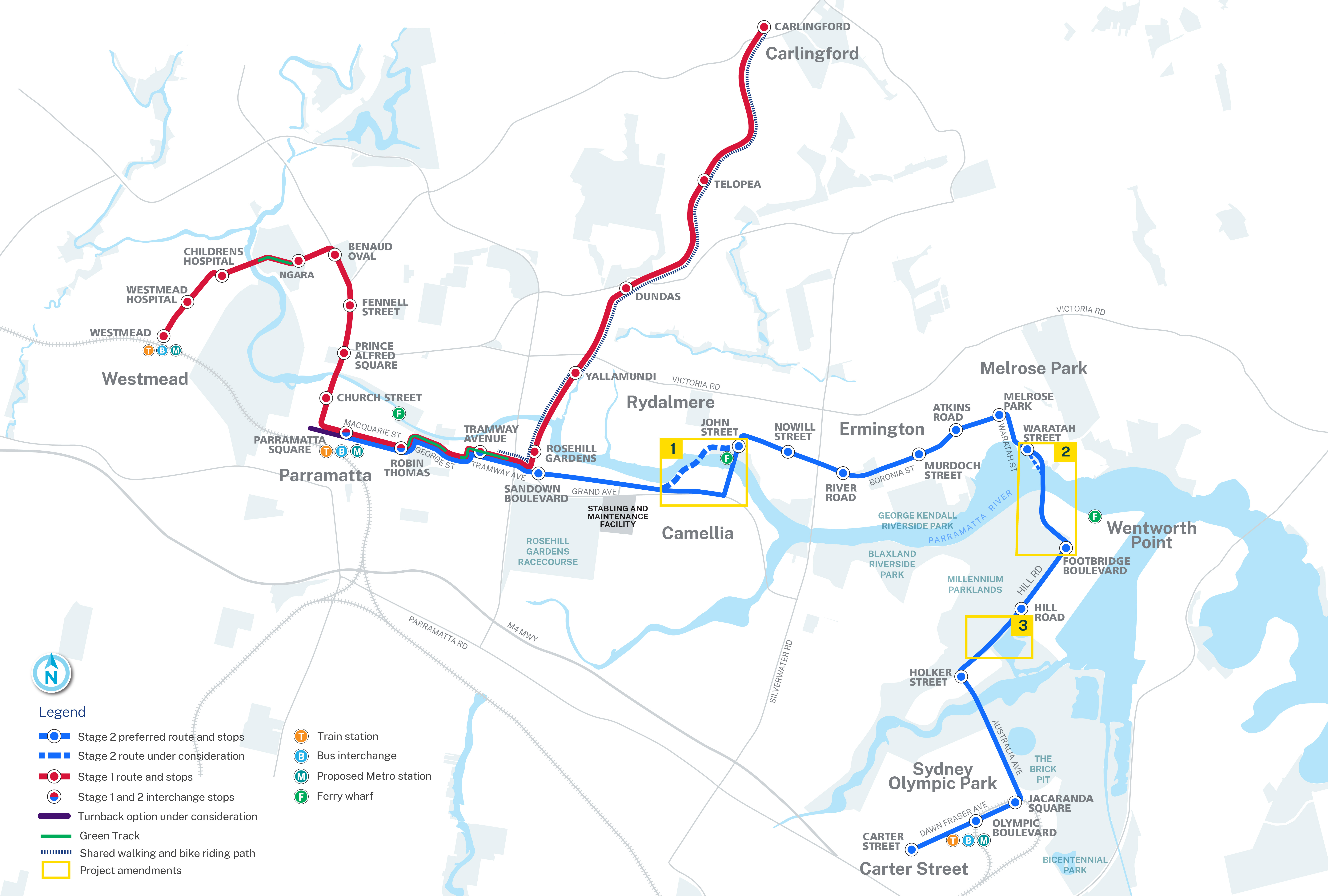 Parramatta Light Rail 1-2 Preffered Route Map Overview 2023 amends