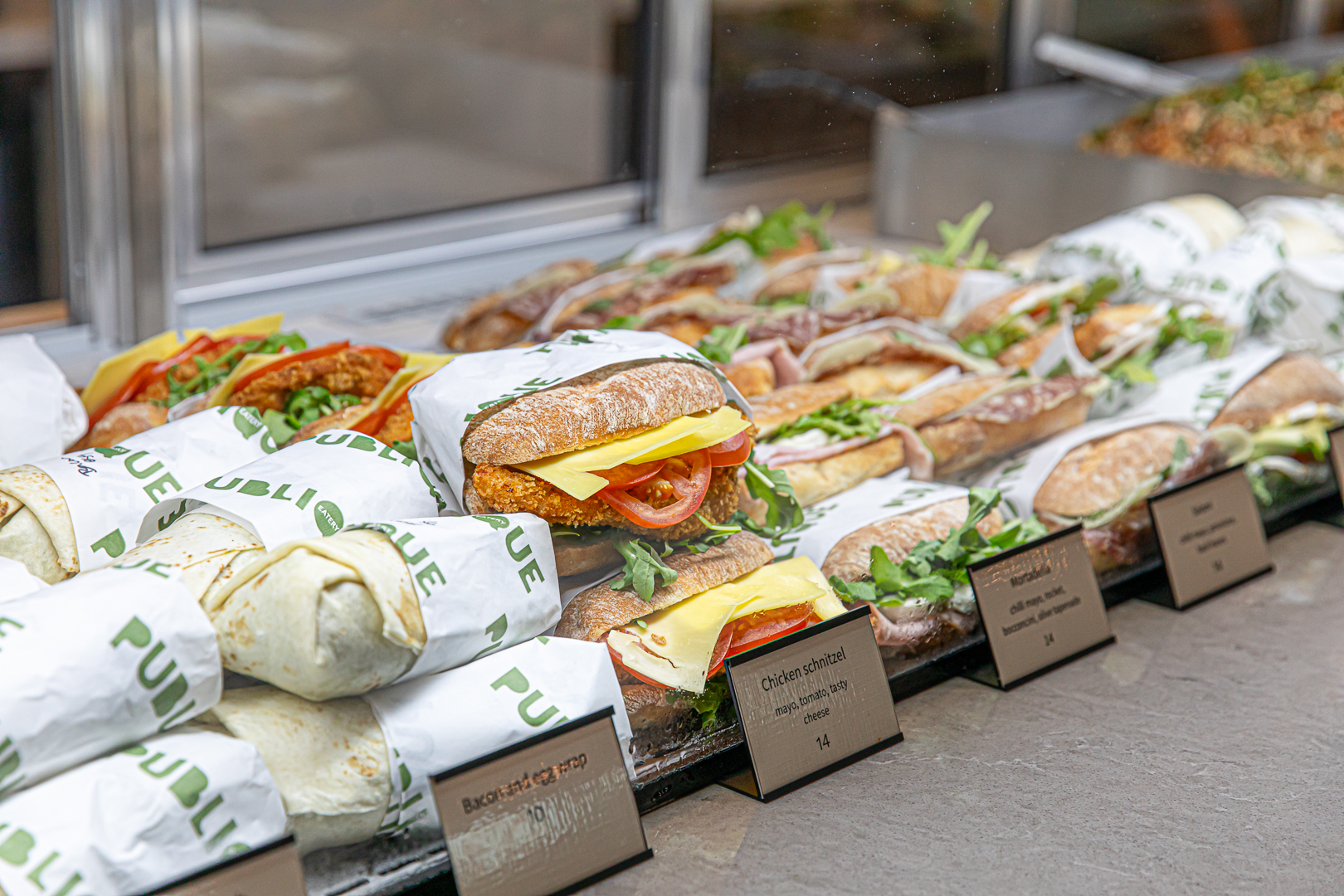 Sandwiches on display at cafe