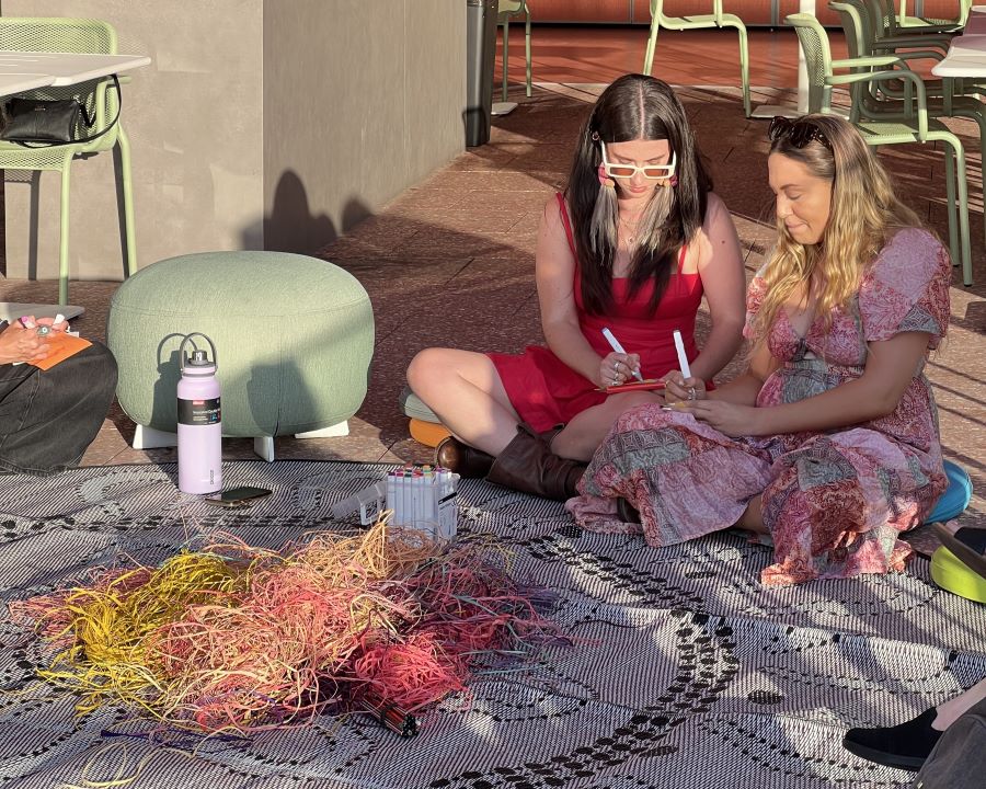 Tow girls weaving