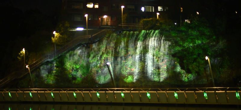 Water fall displayed on rock surface