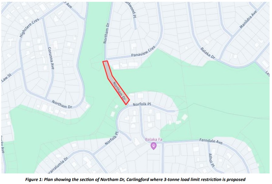 Map of street with 3 tonne limit