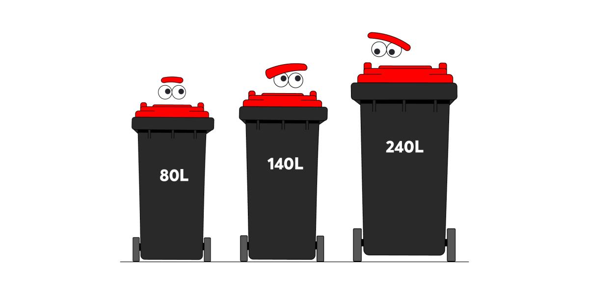 Animated red lid garbage bins in 80L, 140L and 240L size