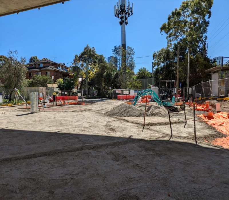 workers working on the new plaza