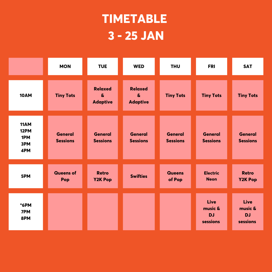 Timetable of skating sessions