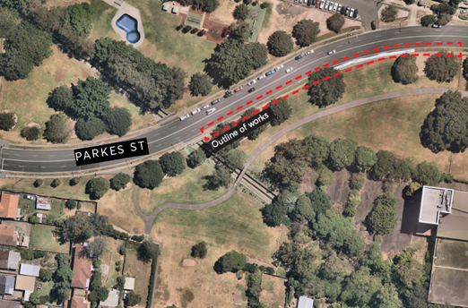 Diagram outlining the outline of works on Parkes street