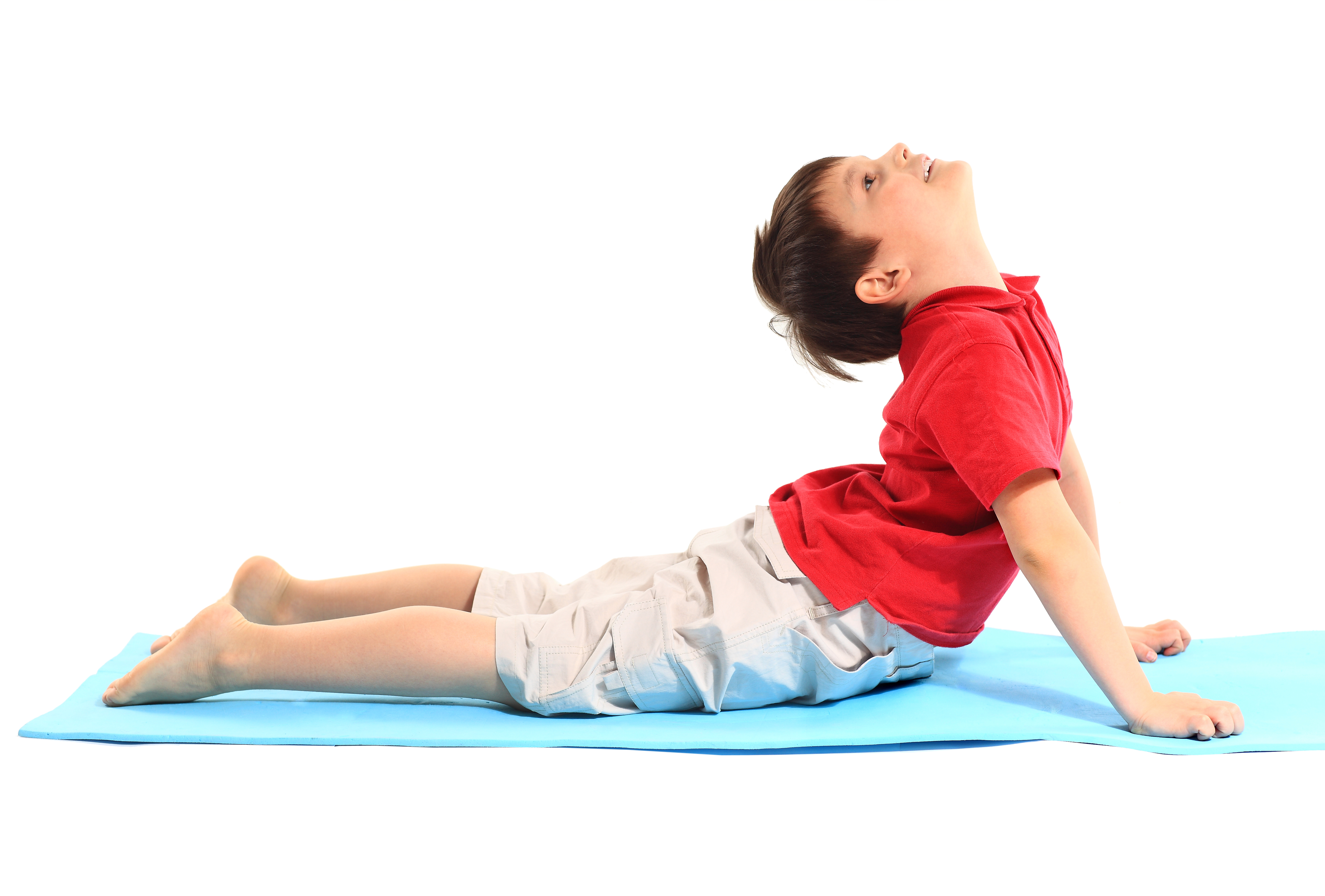 Boy in red shirt doing Yoga