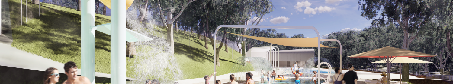 Rendered Image of people swimming in upgraded Epping Pool